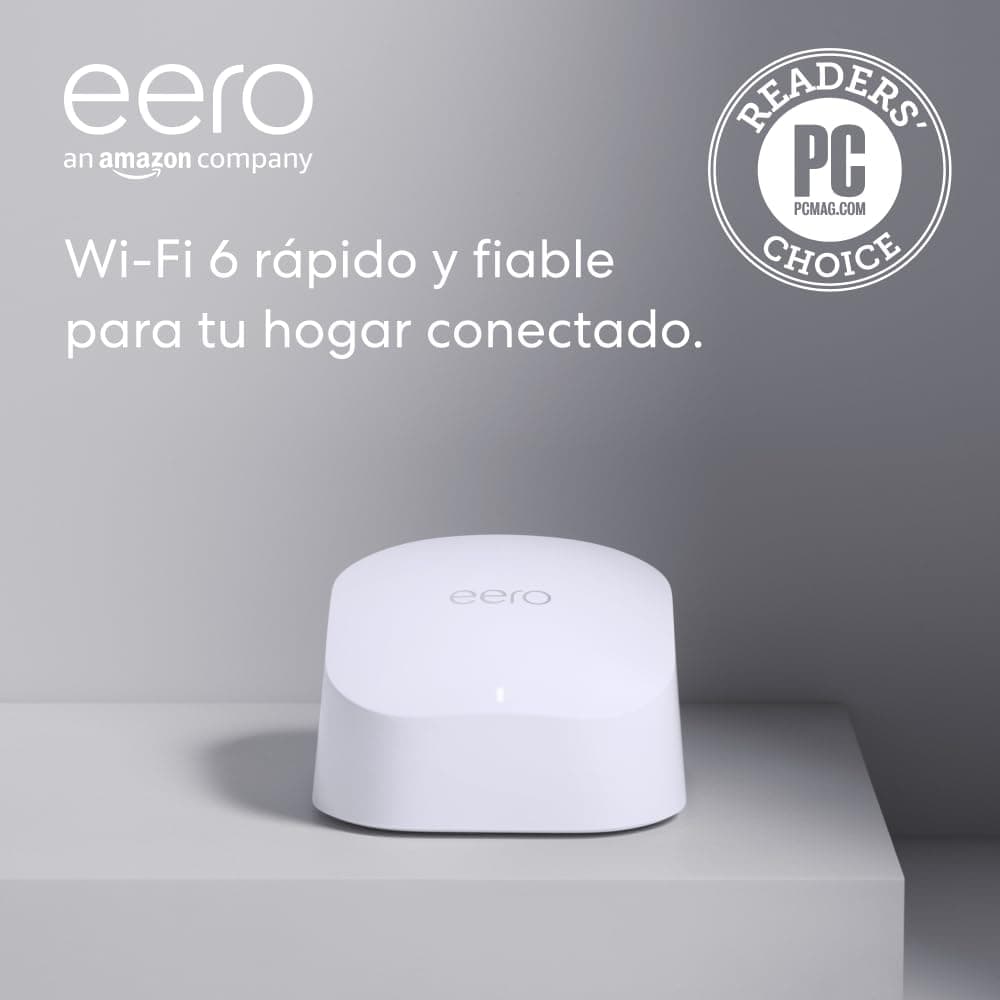 Router wifi de malla eero 6 de Amazon | Con Ethernet de 900 Mb/s, 140 m2 de cobertura y capacidad para conectar más de 75 dispositivos | 1 unidad, modelo de 2021
