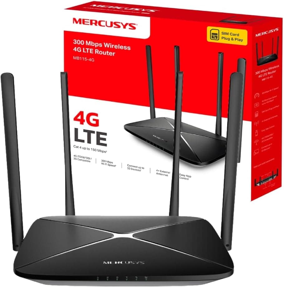 Mercusys MB115-4G - Router 4G LTE SIM, WiFi 300 Mbps, 4 Puertos Ethernet