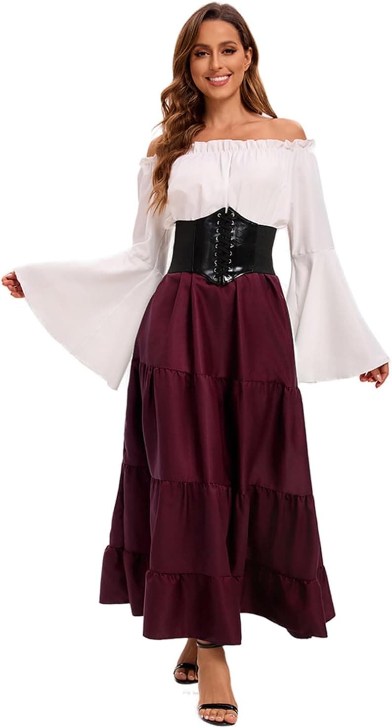 Feynman Vestido Medieval para Mujer con Mangas Trompeta, Estilo Medieval Victoriano, Vestido Largo renacentista, gótico. para Carnaval, Halloween, Fiestas de Princesas, Disfraz
