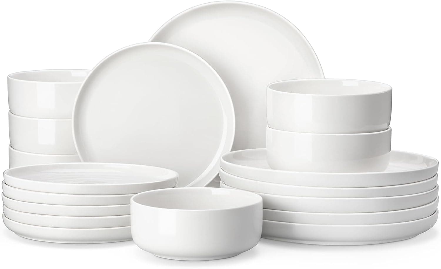 MALACASA Juego de platos y cuencos, juego de vajilla de porcelana de 18 piezas, juego de vajilla de cerámica resistente a las astillas, juego de vajilla de comedor para 6, blanco, serie LUNA