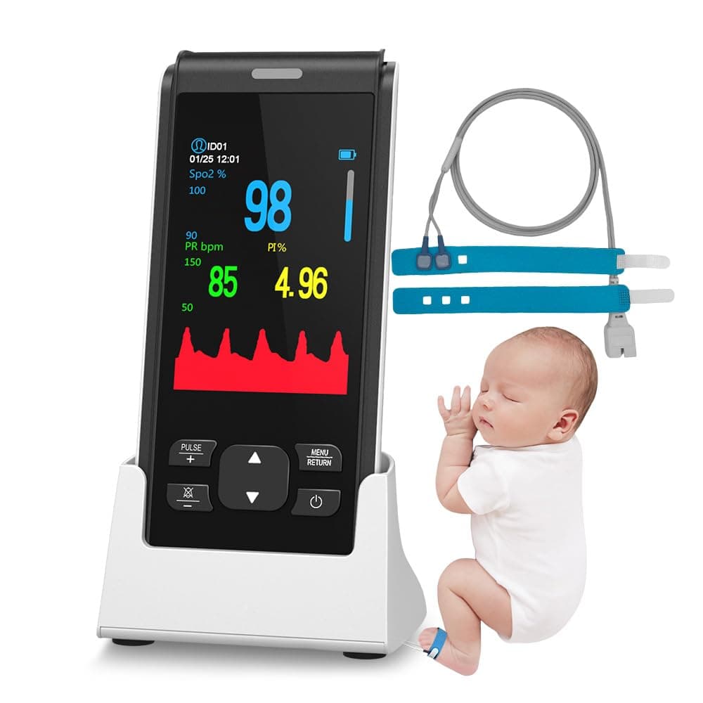 Pulsioxímetro Infantil con Correa Ajustable, Oxímetro de Pulso Pediátrico Recargable para Monitoreo de SpO2 y Frecuencia Cardíaca, 2000mAh Batería de Larga Duración, Ideal para Bebés y Niños