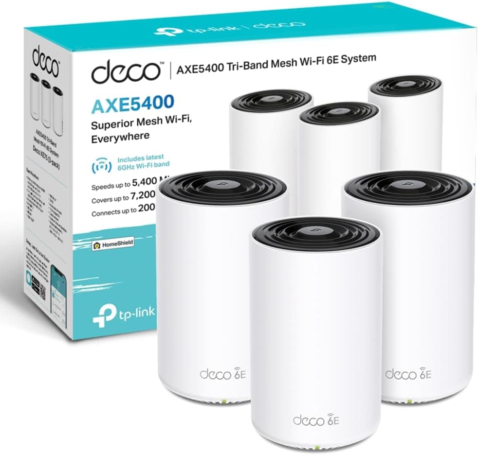 TP-Link Deco XE75 (3-Pack) - Sistema WiFi 6E Mesh, AXE5400 Tribanda, 668m²
