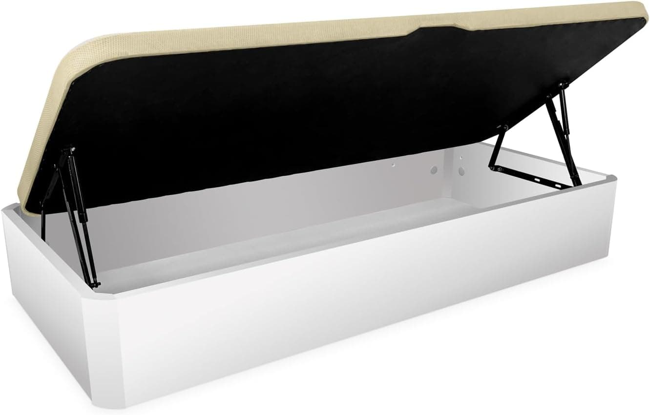 Duérmete Online - Canapé Abatible de Madera Súper Reforzado Gran Capacidad con Apertura Lateral, Transpirable y Resistente, Esquinas Redondeadas, 90 x 190, Blanco