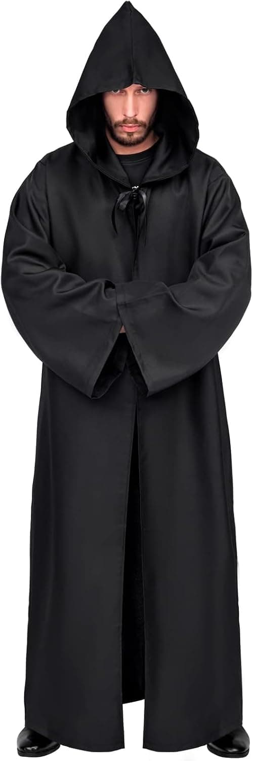 Myir JUN Capa con Capucha Hombre, Disfraz Halloween Adulto Tunica Negro