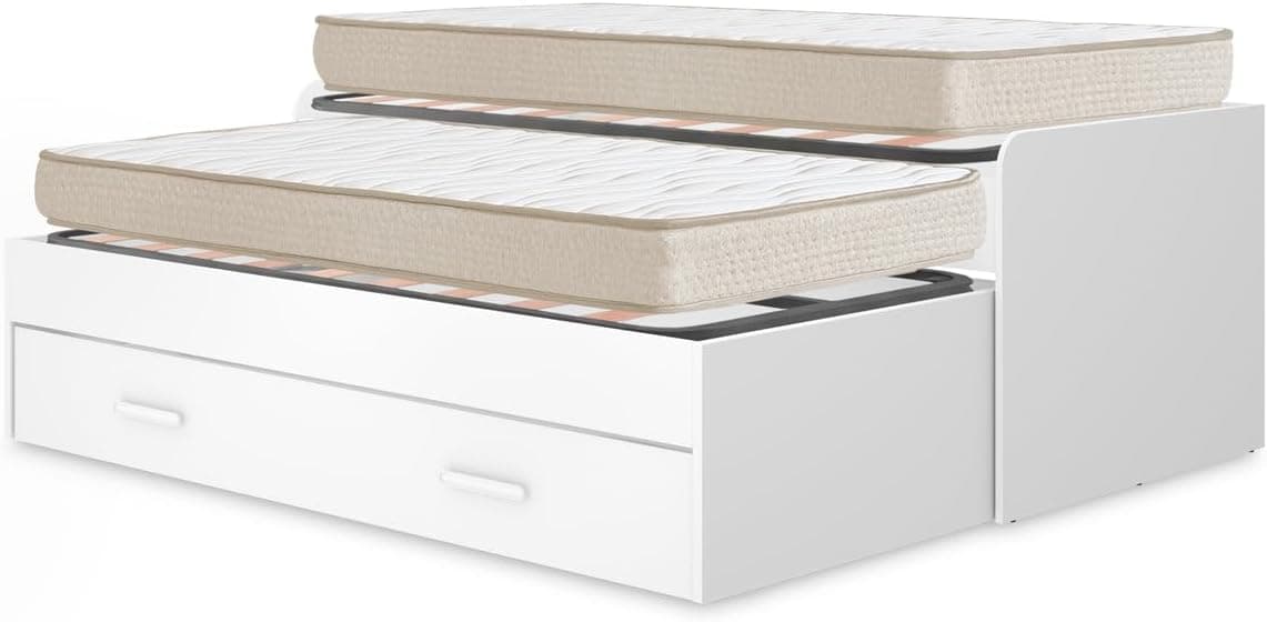 DEKIT - Pack Ahorro Juvenil Cama Nido Pema, 2 Somieres Lama Ancha con 2 Colchones viscoelásticos Nova 90 x 190