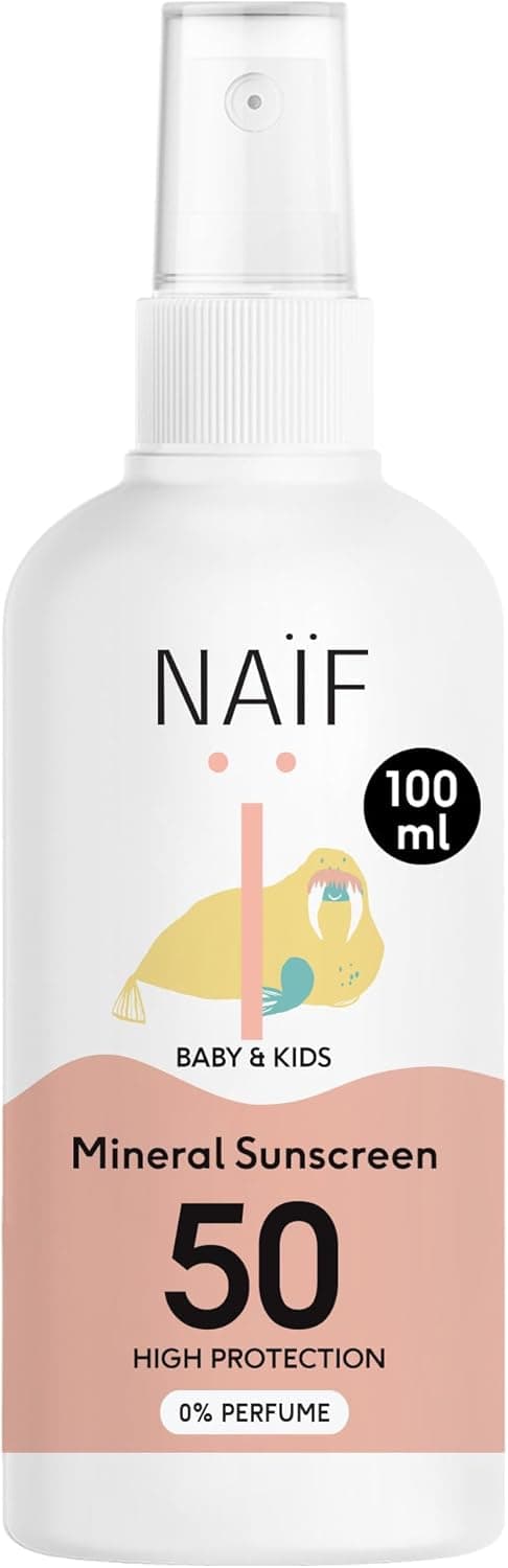 Naïf - Spray protector solar mineral - Bebé y niño - 0% perfume - FPS 50 - Spray sin octocrileno - Protección UVA y UVB - Resistente al agua - Dermatológicamente probado - Sin microplásticos - 100 ml