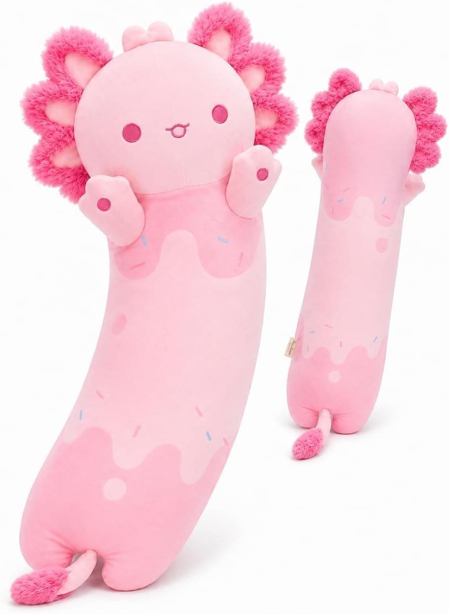 Mewaii 110CM Largo Axolotl de Peluche Almohada Suave y Cómoda Peluche Salamandra Rosa Cojines de Felpa Perfectos para Regalo
