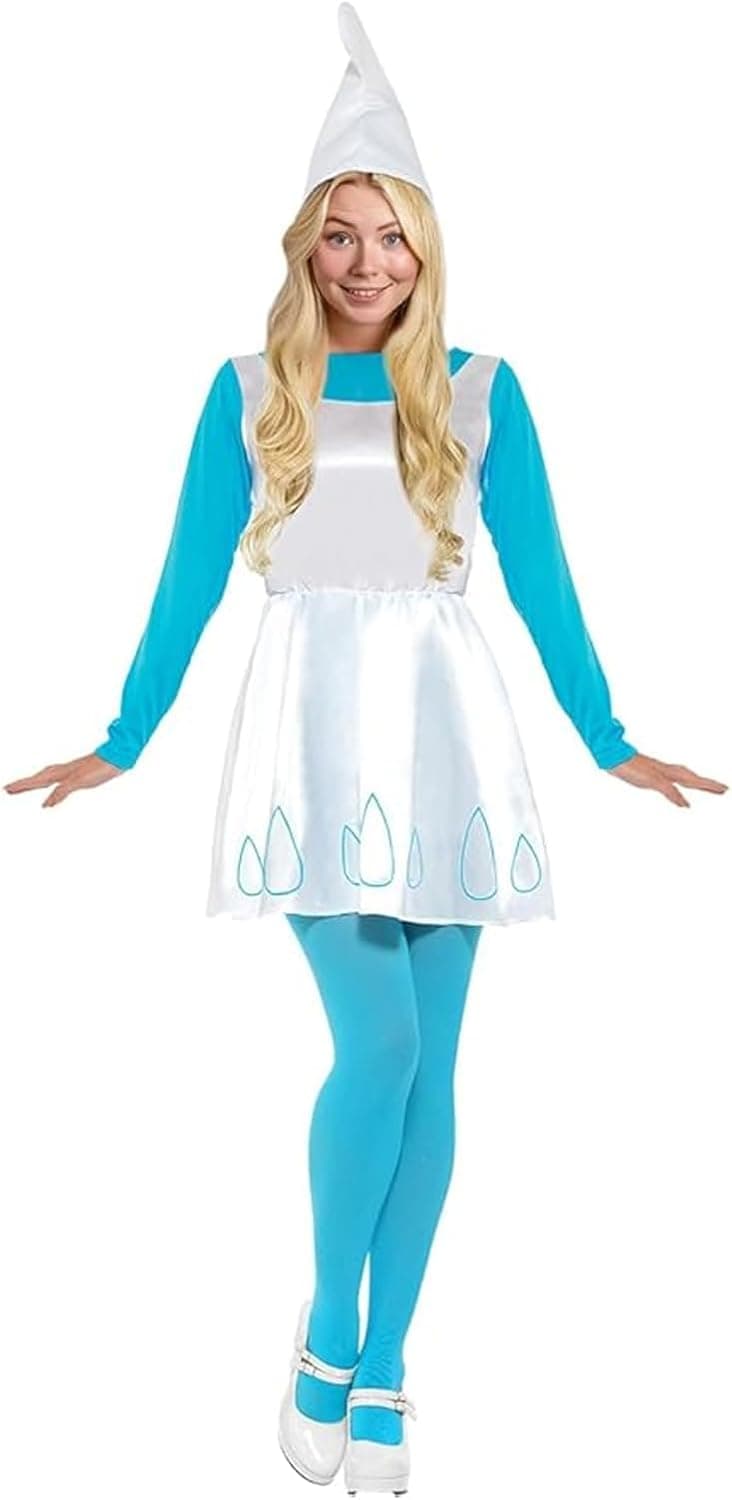 Funidelia Disfraz Oficial de Pitufina para mujer, incluye vestido, cola, medias y gorro, Traje divertido de The Smurfs para adulto, Disfraces de Carnaval, Halloween y Despedidas – Talla S