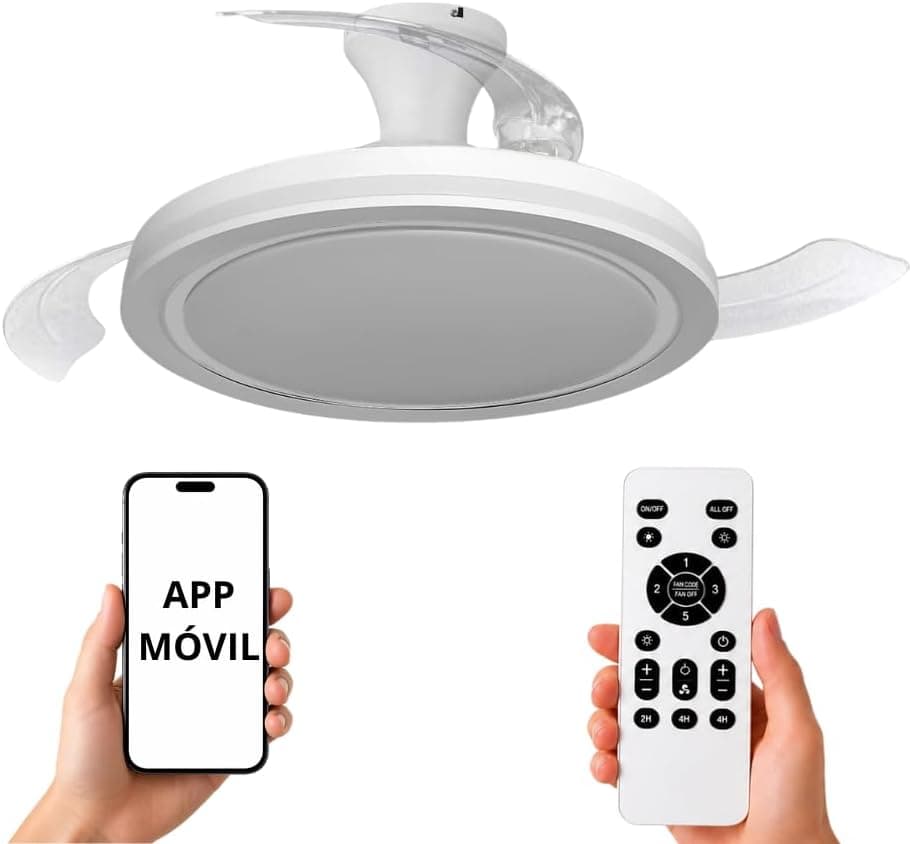 NARVI Ventilador de Techo Blanco Ø107 cm con Luz LED Regulable, Motor DC Silencioso de Bajo Consumo, Lámpara Ventilador con Mando a Distancia, 3 Aspas Retráctiles, CRETA 8938 WH