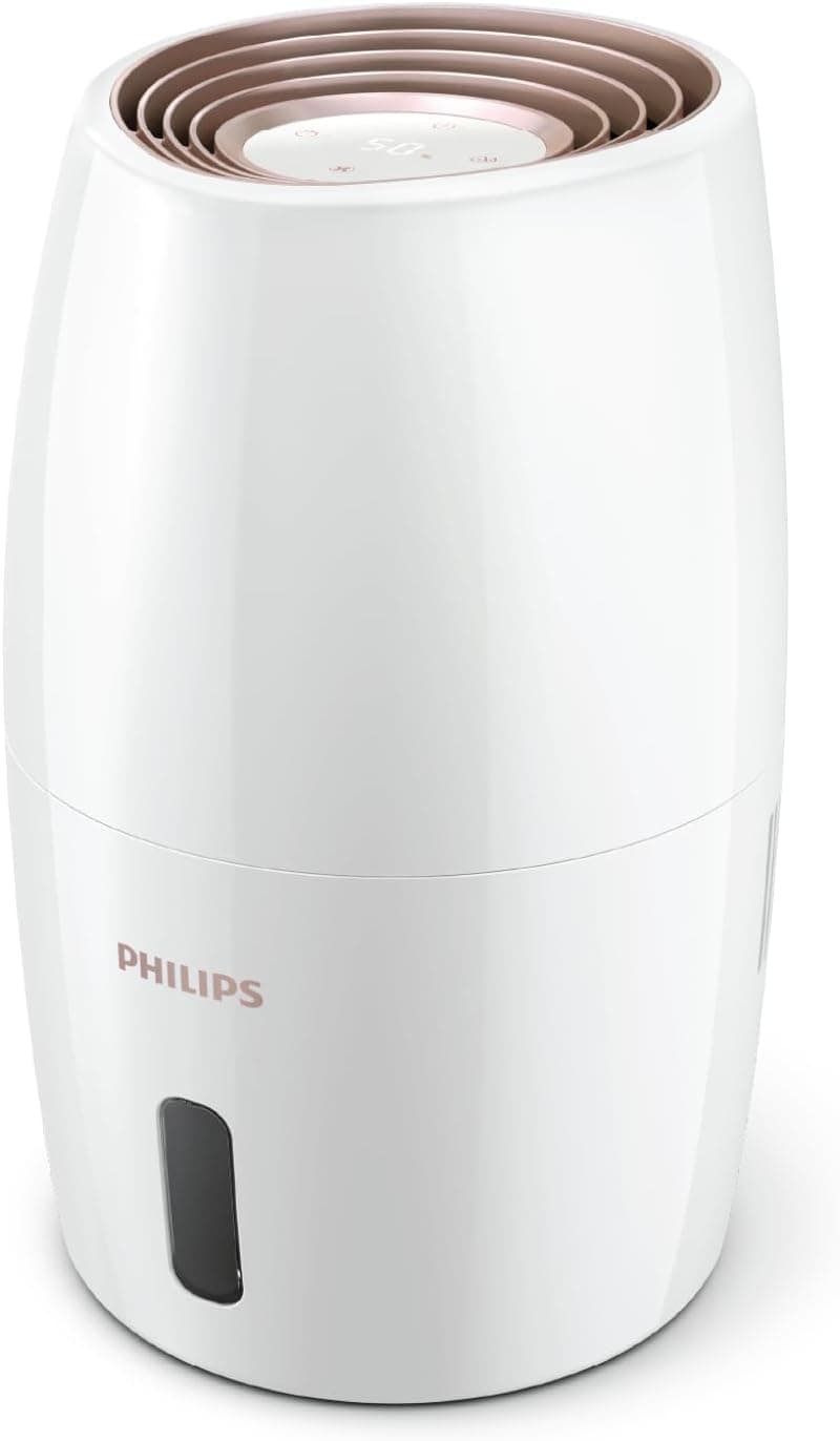 Humidificador Philips Serie 2000, Humidificación higiénica NanoCloud, 99,97% menos bacterias, 200ml/h, Depósito de 2L, Ultra silencioso (33dB), 3 velocidades, Modo Auto&Noche, Blanco (HU2716/10)