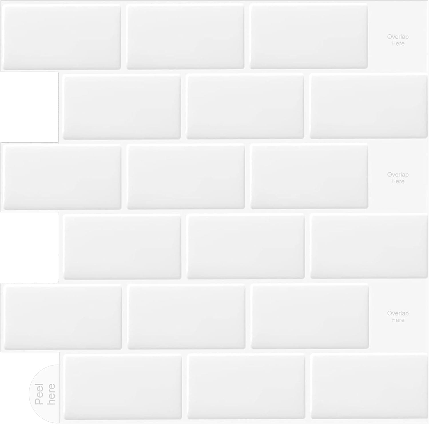 Vinilos Cocina Azulejos Adhesivos 3d Pegatinas de Baldosas Pared Blanco para la Cocina Baños (10-Piezas 30.5 x 30.5cm)