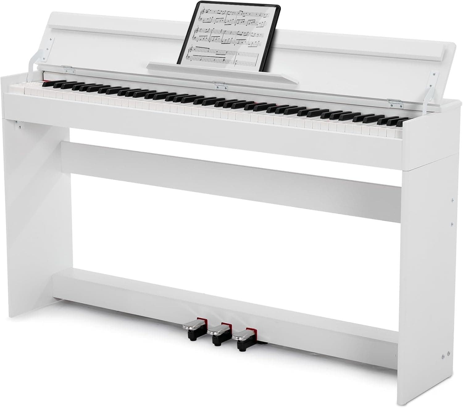 Piano digital MUSTAR de 88 teclas, teclado con tacto semi-ponderado con USB/MIDI y Bluetooth, cubierta semi-abierta, piano electrónico con unidad de 3 pedales, altavoces estéreo, 800 tonos y 64