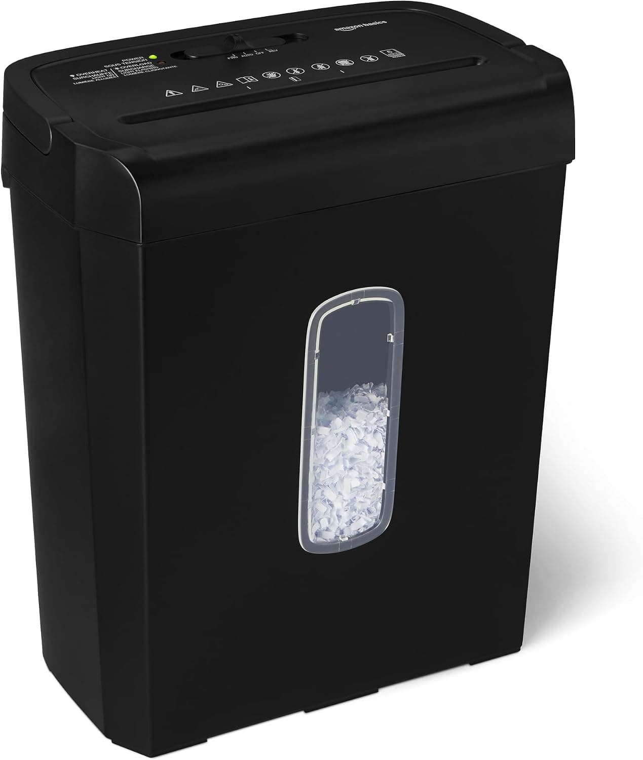 Amazon Basics Trituradora de Papel de Corte Cruzado, de 6 Hojas, con Ventana Transparente, para Documentos A4 y Tarjetas de Crédito, Papelera de 14L, Color Negro