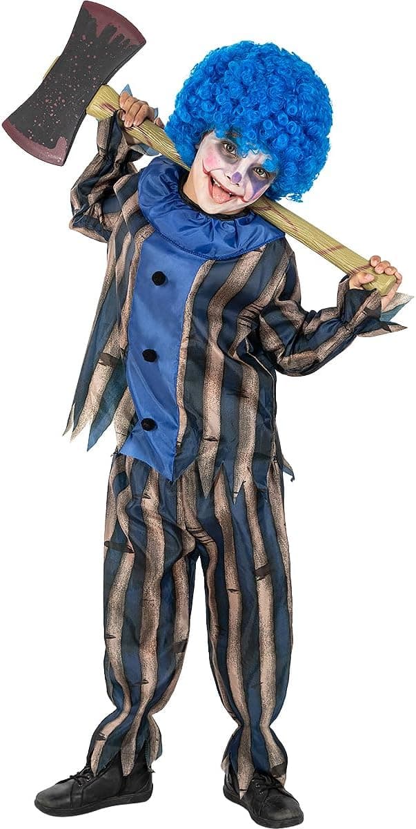 Funidelia | Disfraz de payaso terrorífico para niño Payaso, Payaso Asesino, Halloween, Terror - Disfraz para niños y divertidos accesorios para Carnaval y Halloween - Talla 5-6 años - Granate