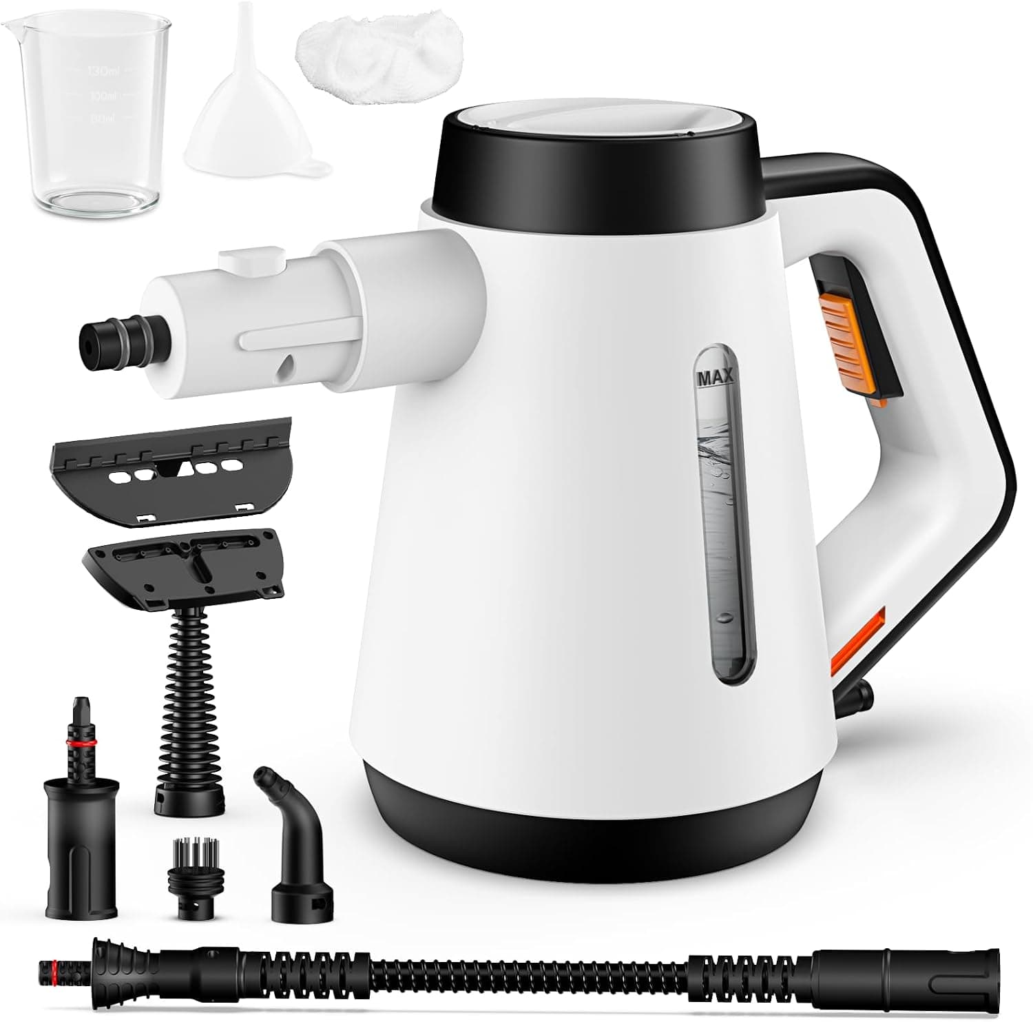 Fippesax Limpiador de vapor portátil 1200W, calor instantáneo 15s, depósito 400ml, 9 accesorios, limpieza doméstica sin productos químicos
