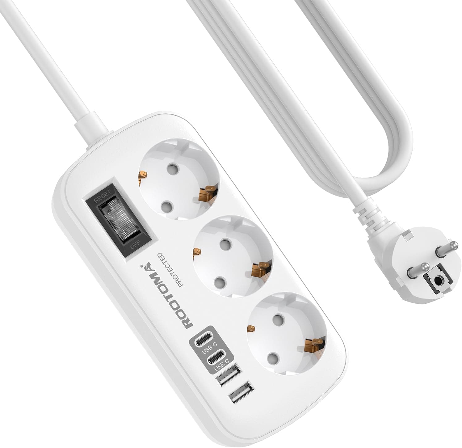 Regletas Enchufes con USB, Protección Sobretensión, 3 Tomas con Interruptor