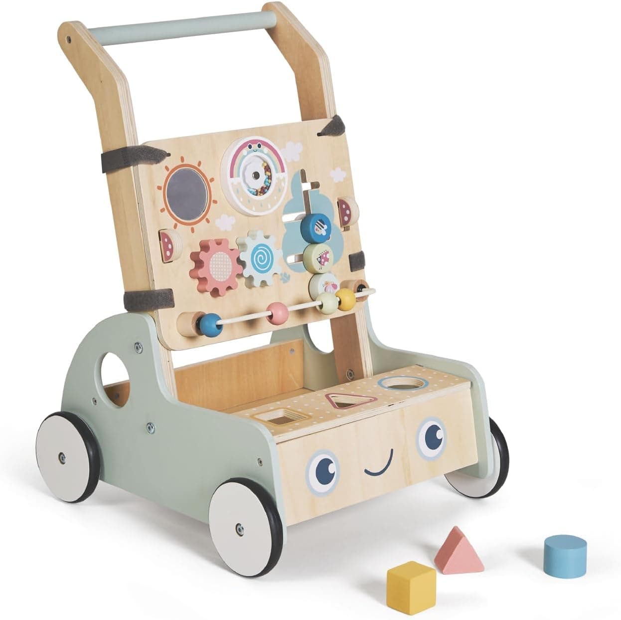 MS Montessori MONTI - Andador de madera para bebés - Carrito correpasillos con juguetes y actividades para los primeros pasos - Caminador para bebé +12 meses