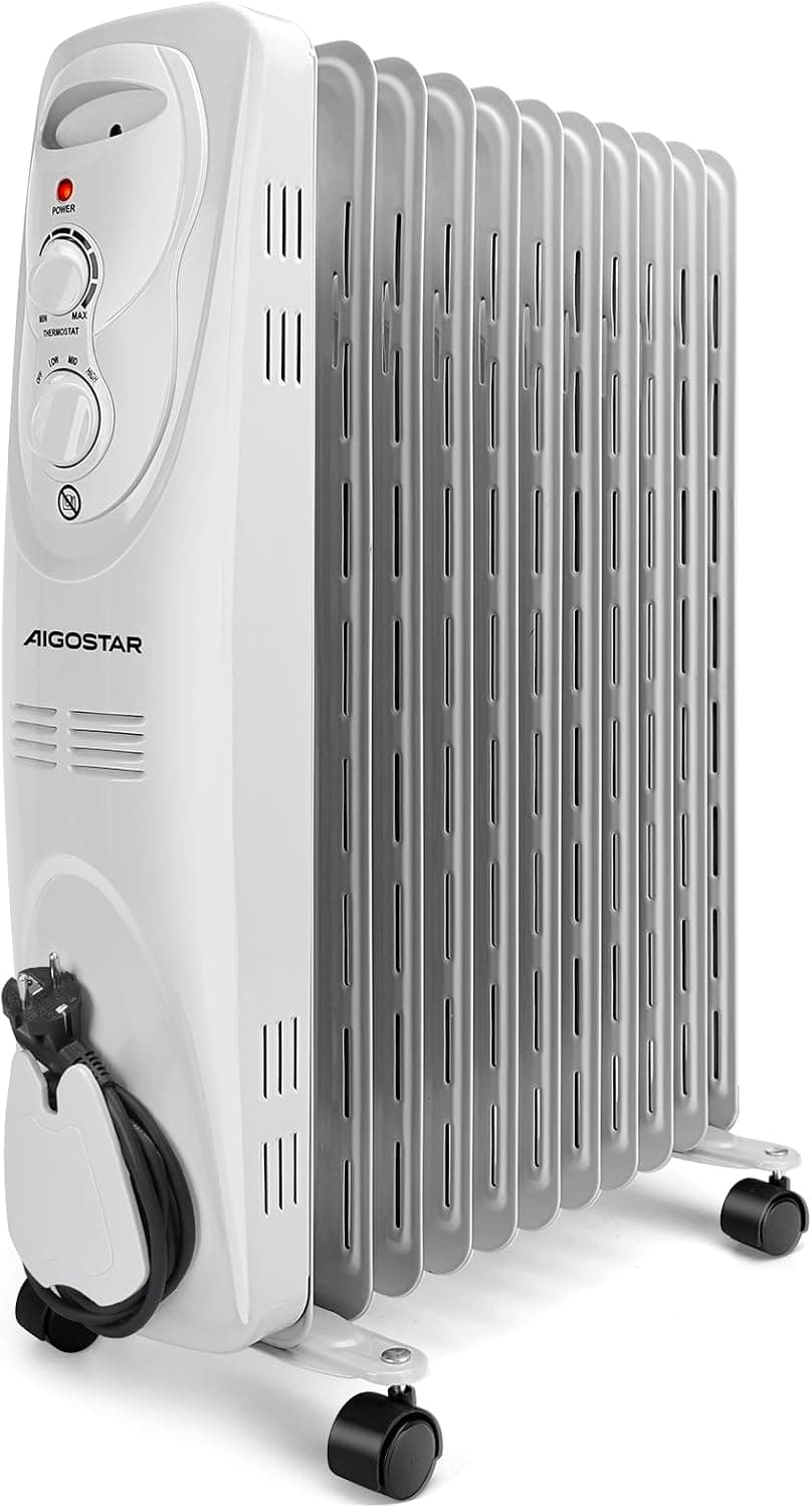 Aigostar Radiador de Aceite de 11 Elementos 2300W, 3 Potencias, Termostato