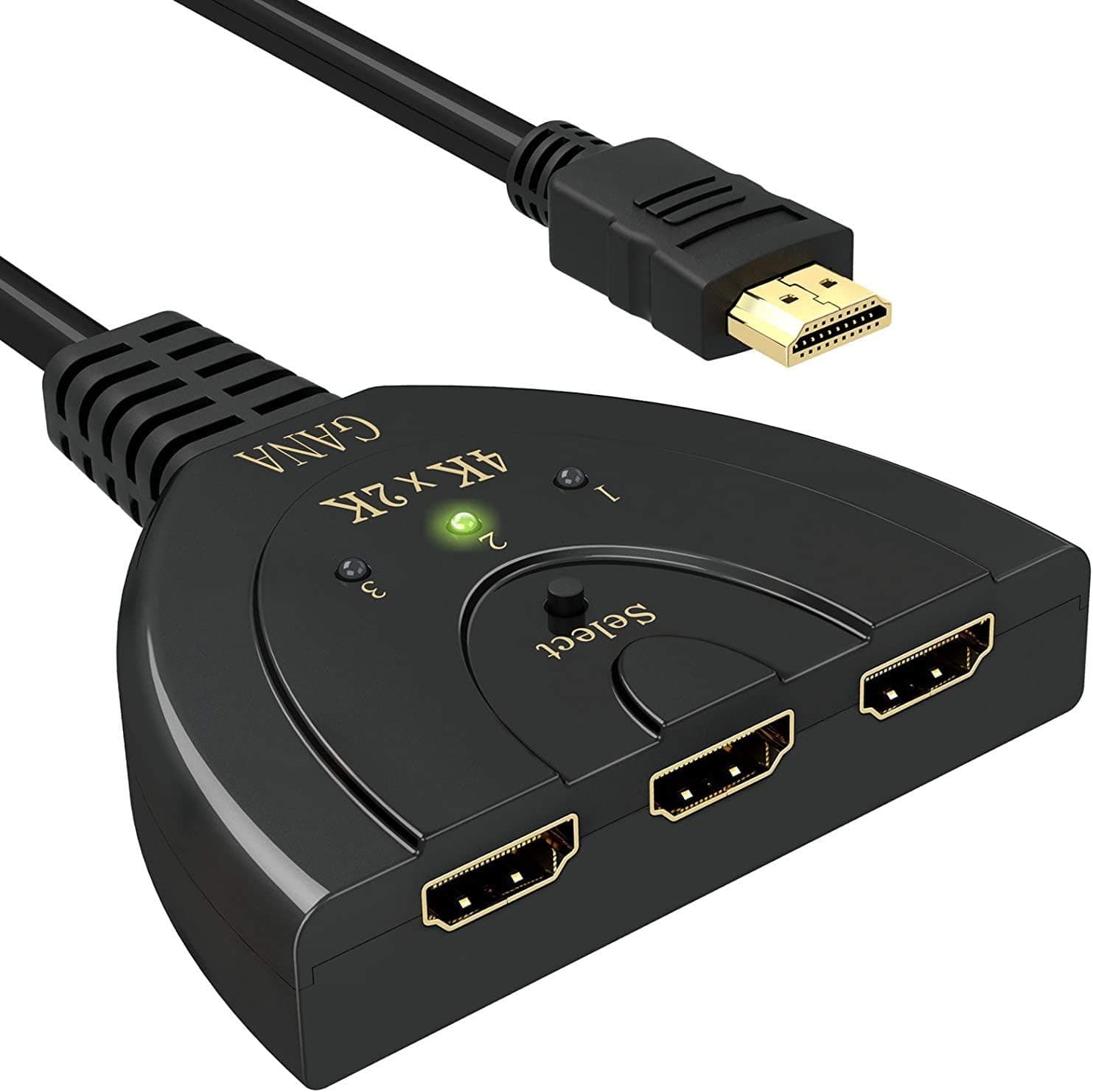 HDMI Switch 4K | GANA 3 Entradas 1 Salida Splitter Soportes Full HD 4K 3D Duplicador Conmutador para HDTV/Xbox/PS3/4/5/Apple TV/Fire Stick