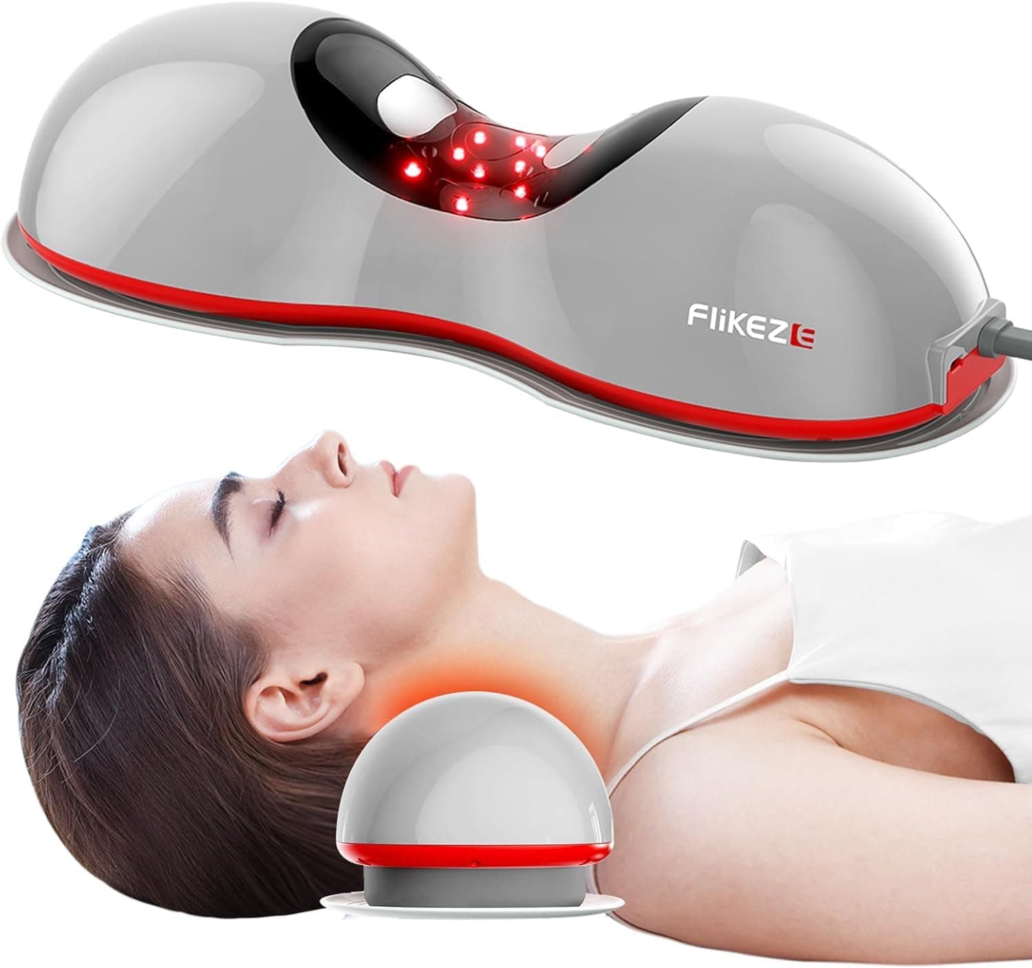 FliKEZE estirador cervical calefactado luz roja, aparato tracción sin cable