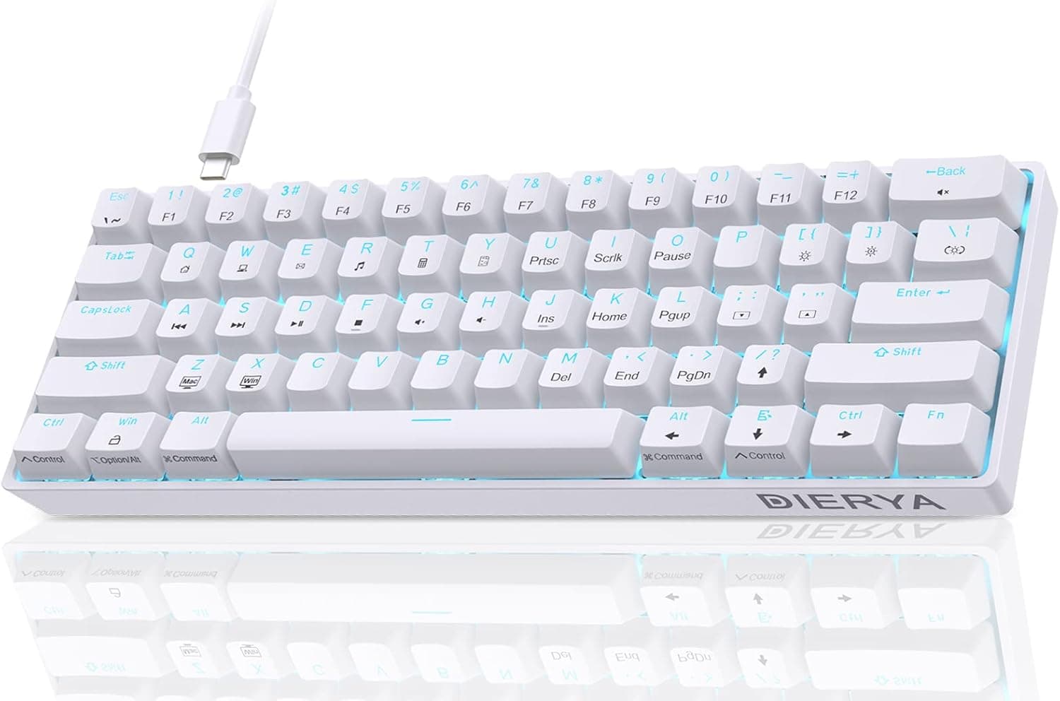 Dierya DK61SE Teclado Gaming 60%, QWERTY US, Switch Blue, Blanco