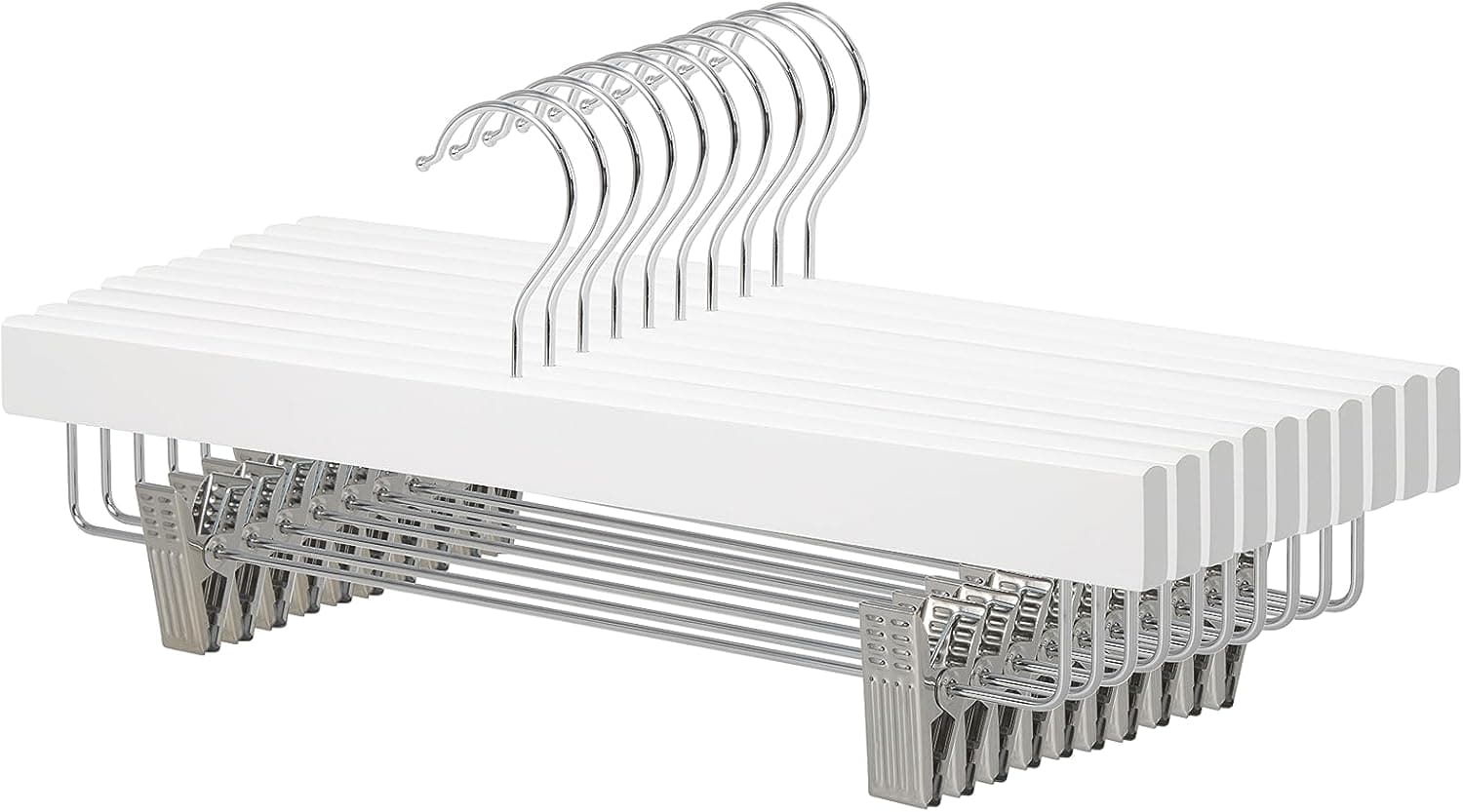 Amazon Basics Perchas de madera con clips, 10 unidades, Blanco