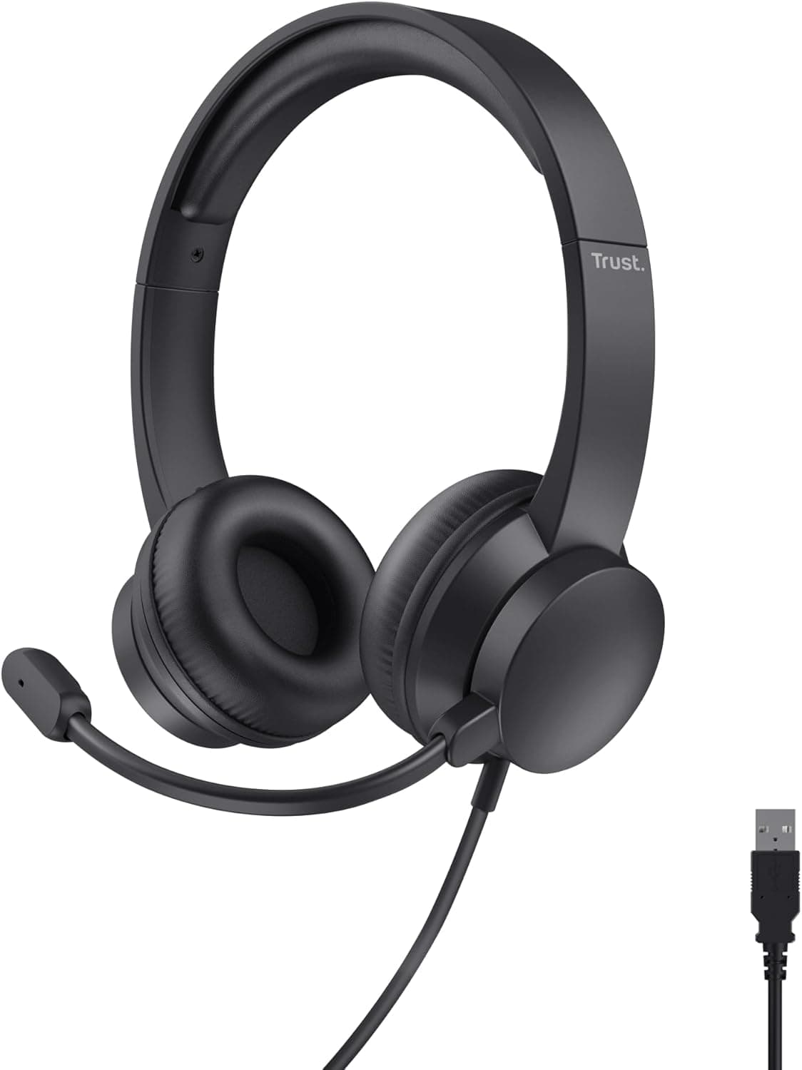 Trust Roha II USB Auriculares con Micrófono PC Ligero On Ear, Negro