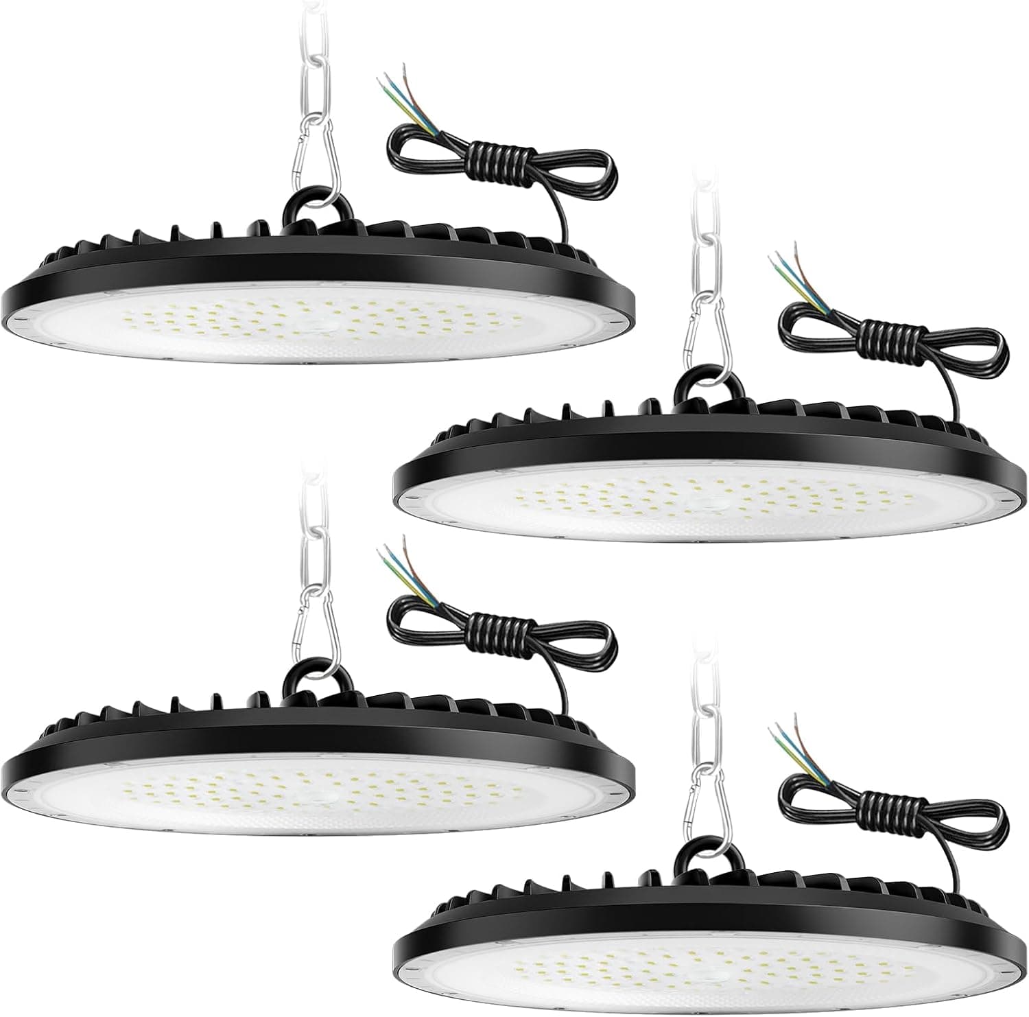200W UFO LED de alta luz de la bahía,30000LM,6000K blanco frío lámpara de taller,IP65 impermeable LED Iluminación Comercial para Garaje Fábrica Taller(4 Pack,200W)