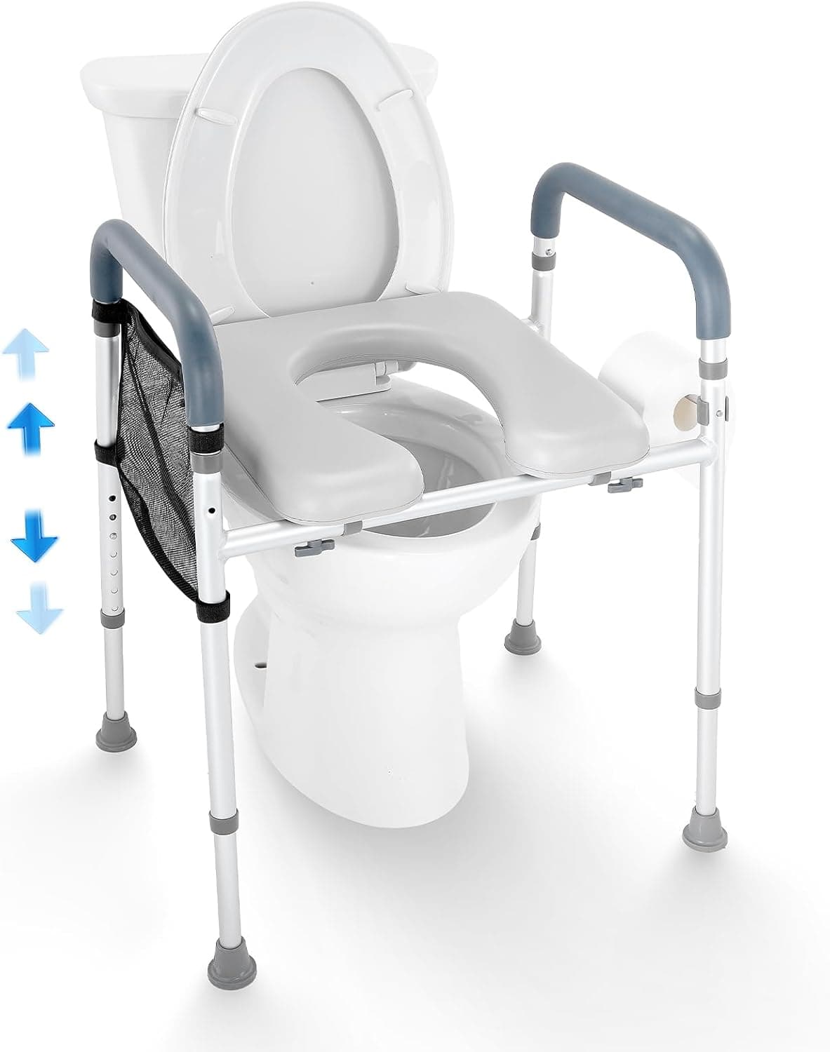 VEVOR Asiento Elevador para Inodoro Altura Ajustable 655-805 mm 7 Niveles Asiento Elevado Universal para Inodoro Carga 158,7 kg Estructura Acolchada de Aluminio para Ancianos, Discapacitados
