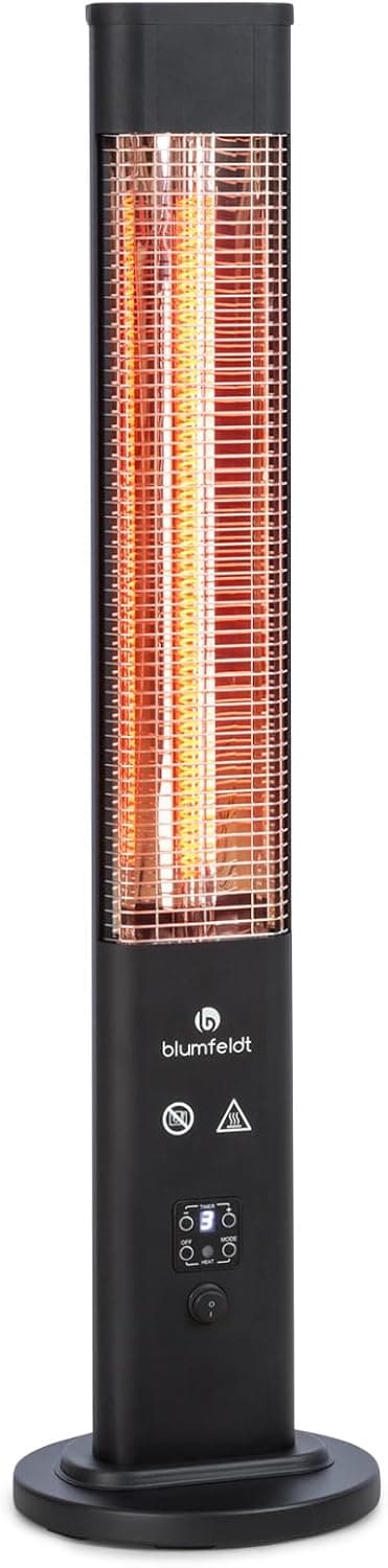 Klarstein Radiador Electrico Bajo Consumo, Calefactor para Patio o Terraza de 1200W, Mando a Distancia, Radiadores Bajo Consumo Electricos, Antivuelcos, IP65, Calefactores Jardín, Exterior e Interior