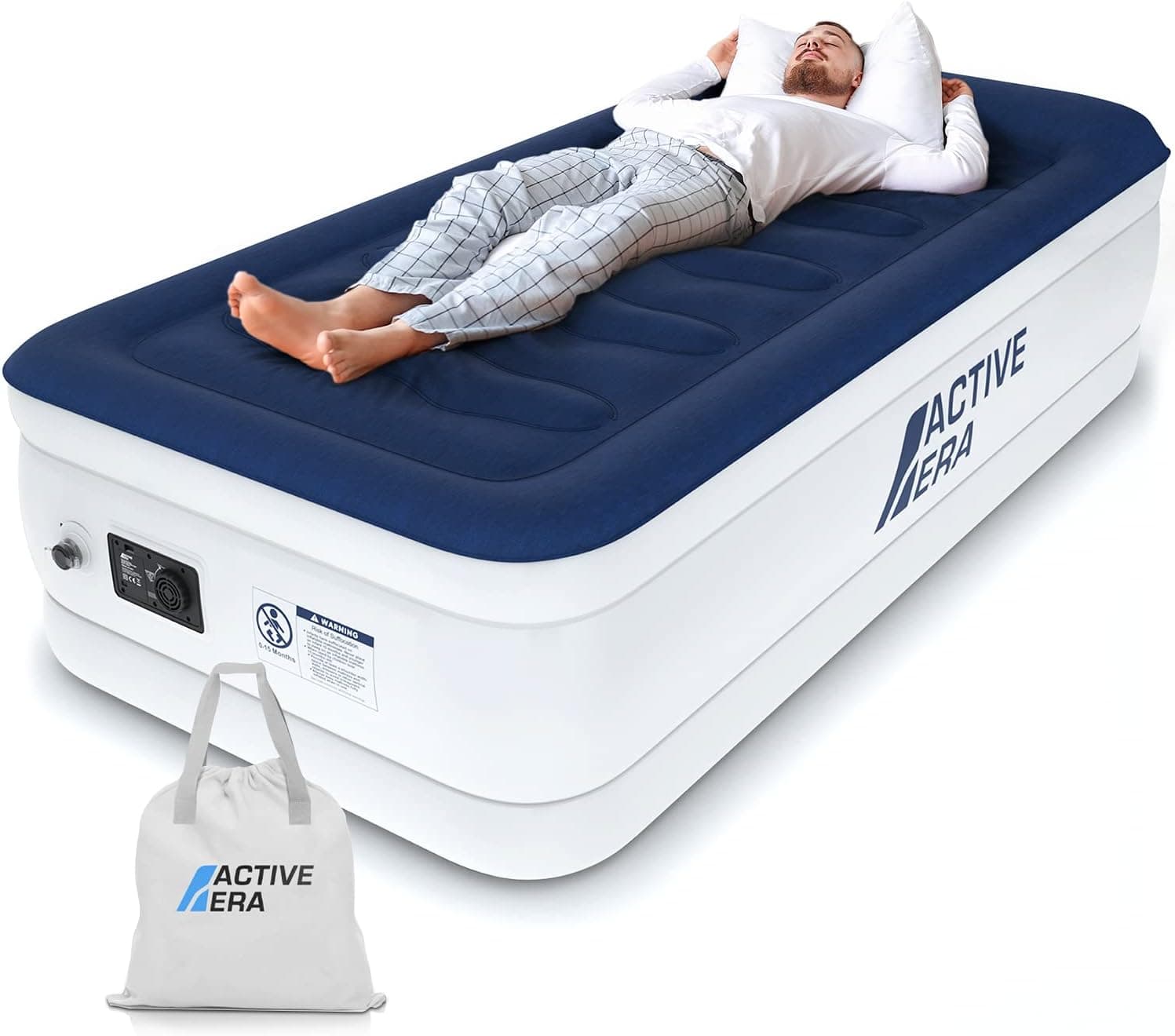 Active Era Colchón Hinchable Individual Lujo 99 x 188 x 36.5 cm con Bomba Eléctrica y Almohada Incorporada