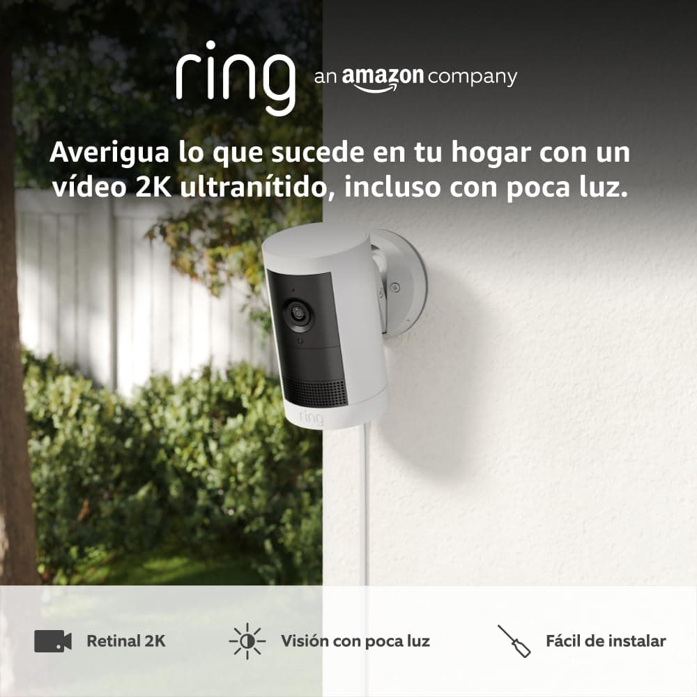Ring | Cámara exterior Plus con enchufe (Outdoor Camera Plus última generación) | Vídeo 2K de gran angular | Cámara inalámbrica exterior | Prueba gratuita de 30 días del plan de suscripción Ring