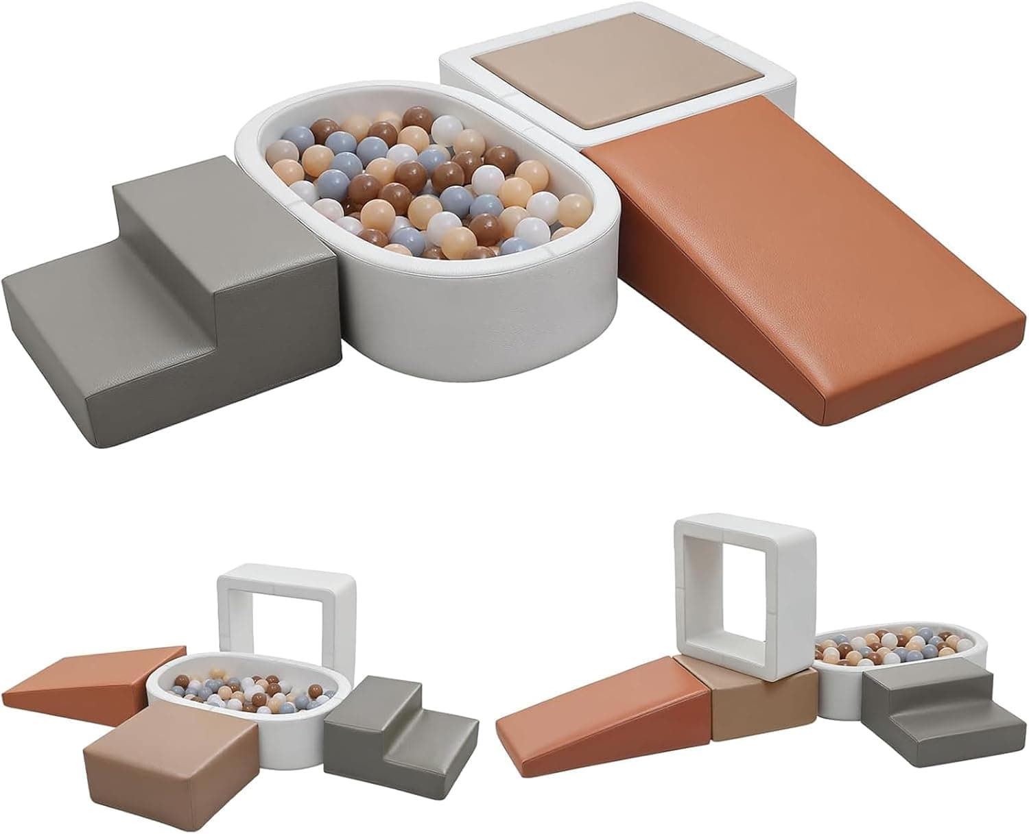 Juego de 5 Bloques de Espuma para Niños: Cuero sintético Bloques Psicomotricidad Infantil con Piscina de Pelotas(Sin Pelotas)- Set de Escalada Suave Ligero para Interior Infantil para Escalar y Niños
