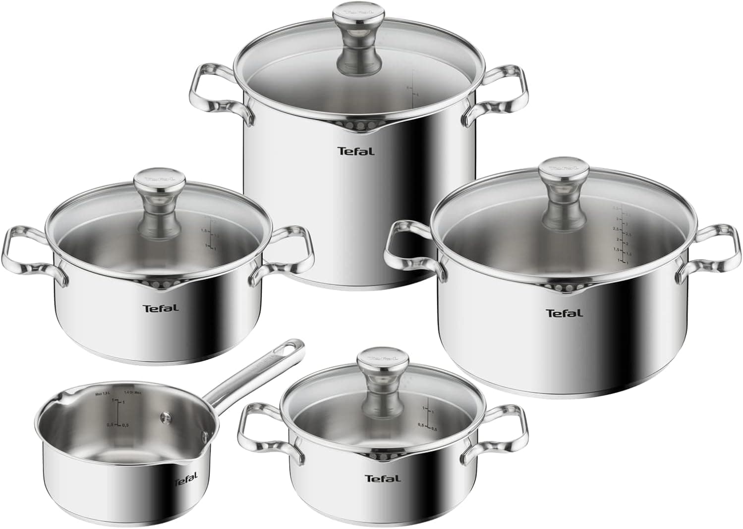 Tefal Duetto On - Juego de 5 Piezas + 3 Accesorios, Acero inoxidable