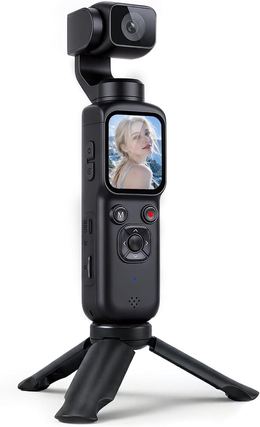 Cámara Vlog 4K, Gimbal CAM con Rastreo Facial, Lente Giratorio de 180°, WiFi cámara vlog para Deportes y Vlogging, Viaje