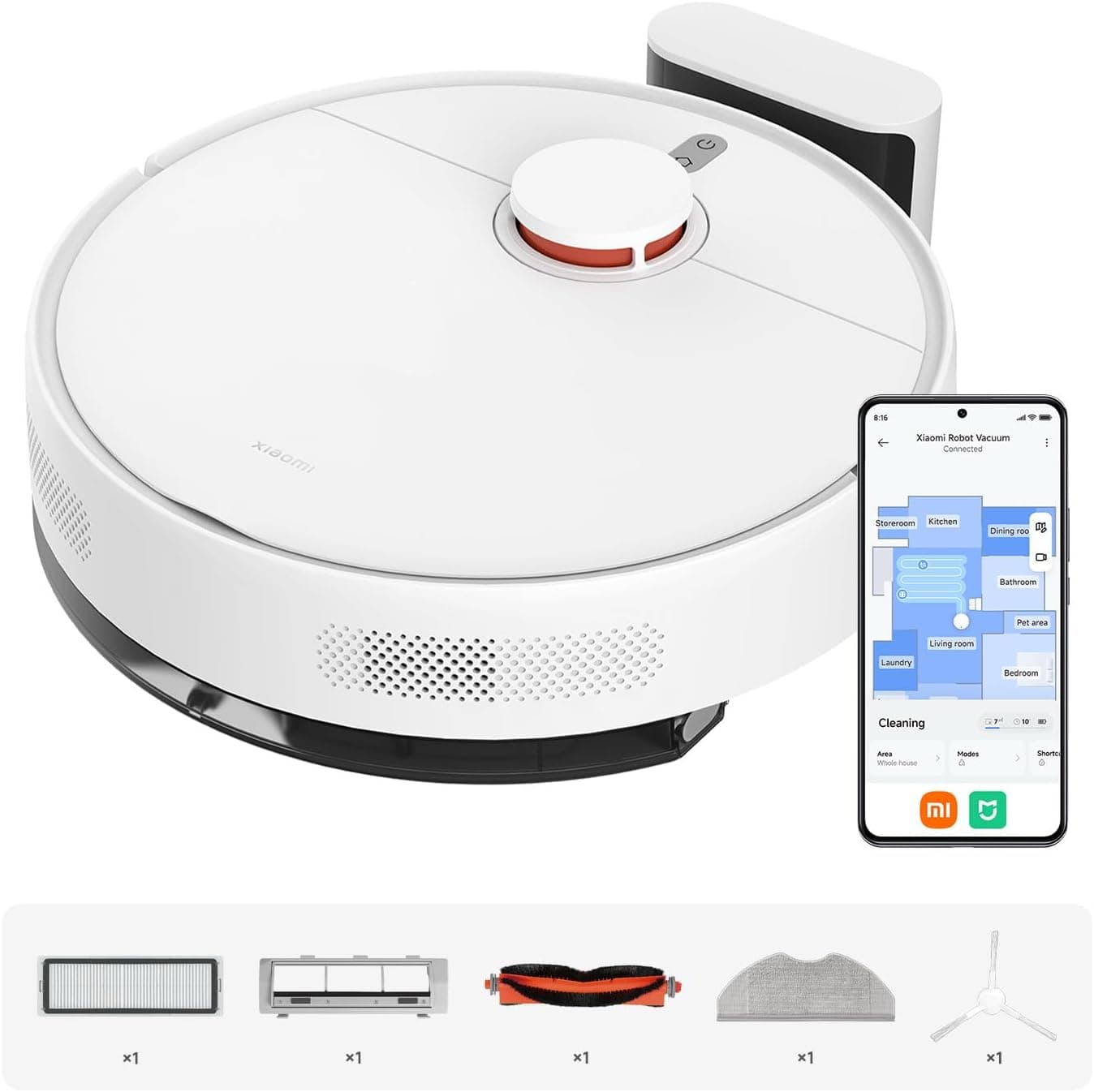 XIAOMI S40C Robot Aspirador con Fregado, 5000 Pa, Control App y Voz | Navegación LDS, Depósito 520 ml, Tanque 260 ml, 3 Niveles Flujo Agua, 4 Modos Limpieza-7%O