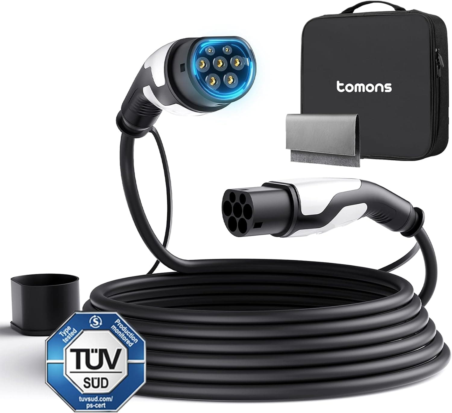 tomons Cable de Carga Coche Electrico Tipo 2, 22 KW 5M 32A Trifásica