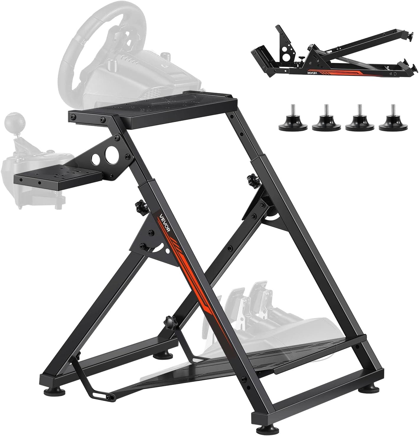 VEVOR Soporte para Volante de Carreras, Ajustable y Plegable, para Logitech G923, G920, G29, G27, Thrustmaster T300RS TX, F458, T500RS, T3PA-PRO (F1/GT), Cabina de Juego, Pedales No Incluidos