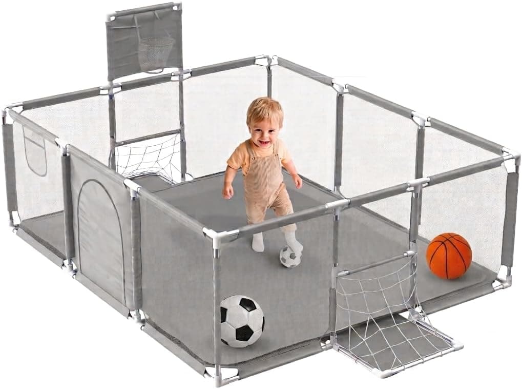 JUPPLIES Parque Infantil Bebe 180x120 + Pelota de Futbol y Baloncesto