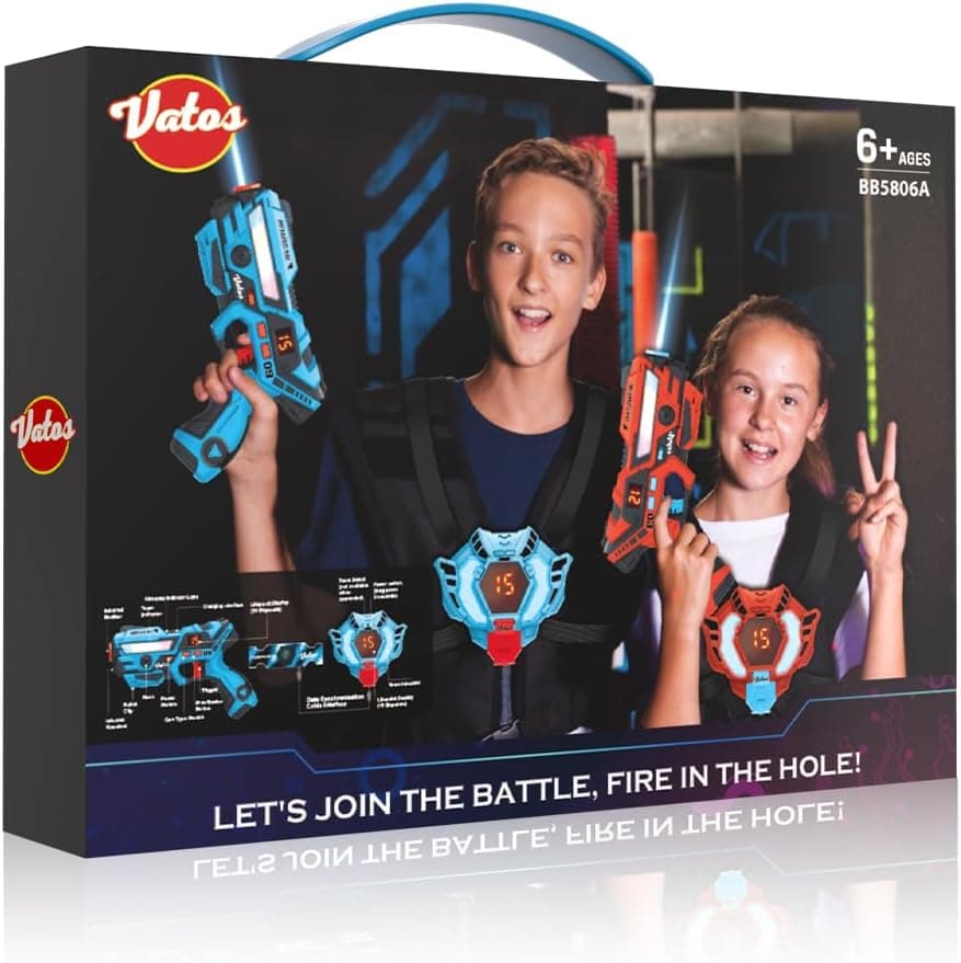 VATOS Laser Tag 360°Sensors Set de 2 Jugadores, Pistola láser Recargable de Infrarrojos de 2,4 GHz con Pantalla de Datos en Tiempo Real, Pistolas de Juguete para niños a Partir de 6 años