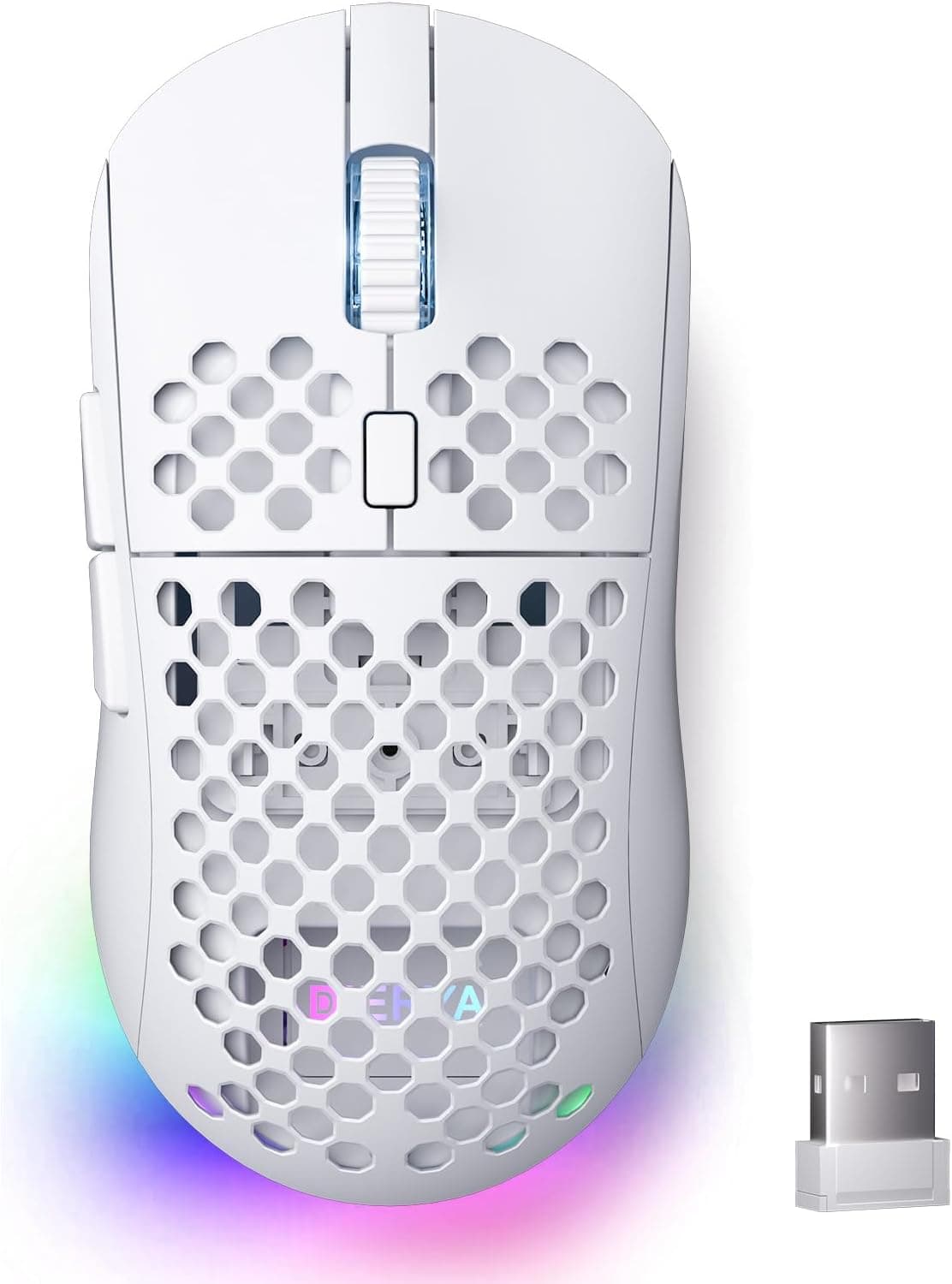 Dierya x TMKB M1 Ratón de Juego Inalámbrico, Sensor Óptico 24 000 dpi, Ligero 90g, 6 Botones Programables, Iluminación RGB, Autonomía 180H, 2.4GHz/Bluetooth/USB-C Ratón Gamer, Blanco