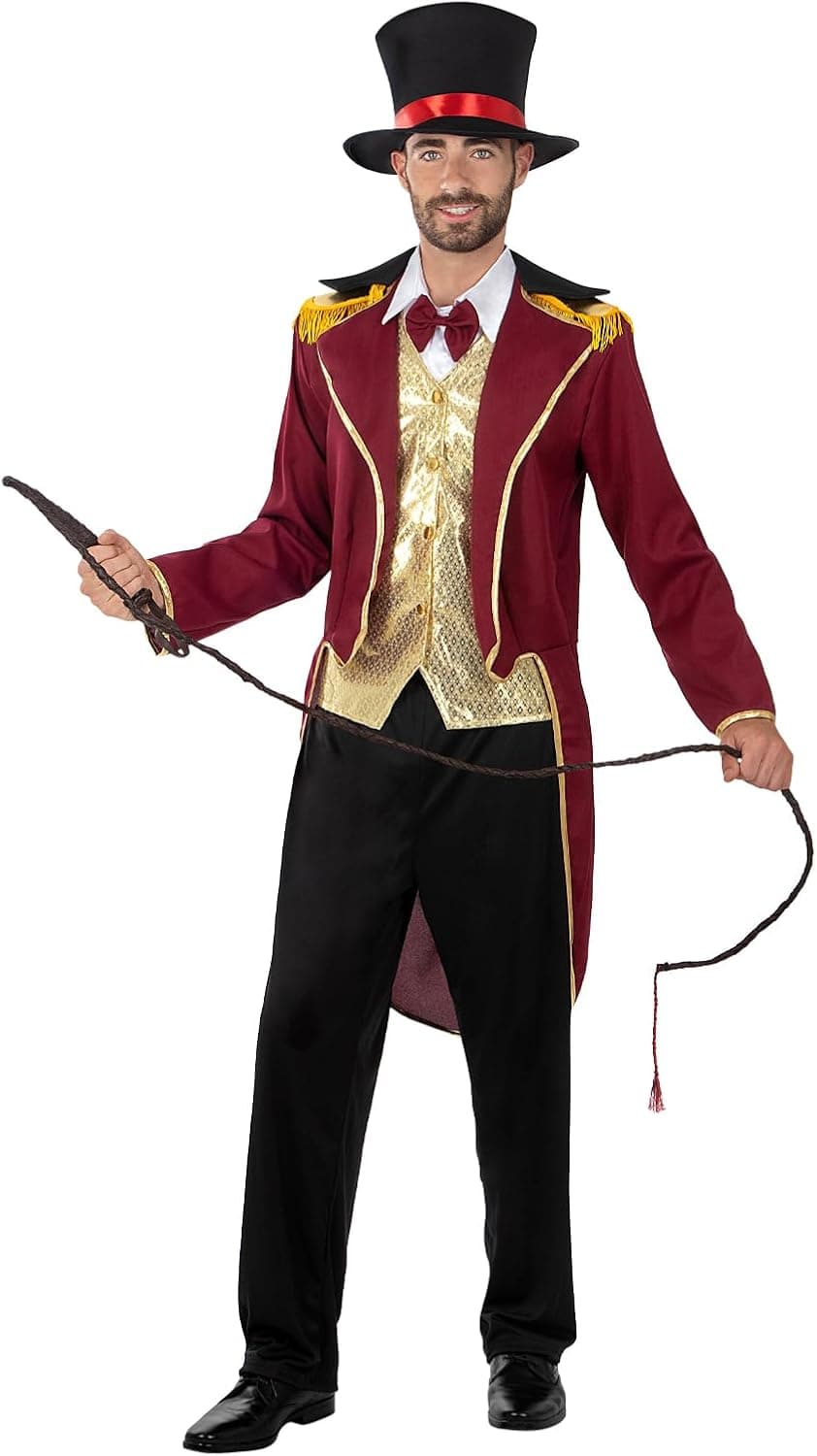 Funidelia Disfraz Domador para hombre, Circo, Incluye levita con chaleco, pantalón, pechera con pajarita y sombrero - Traje para adultos para fiestas, Carnaval y Halloween, Talla M