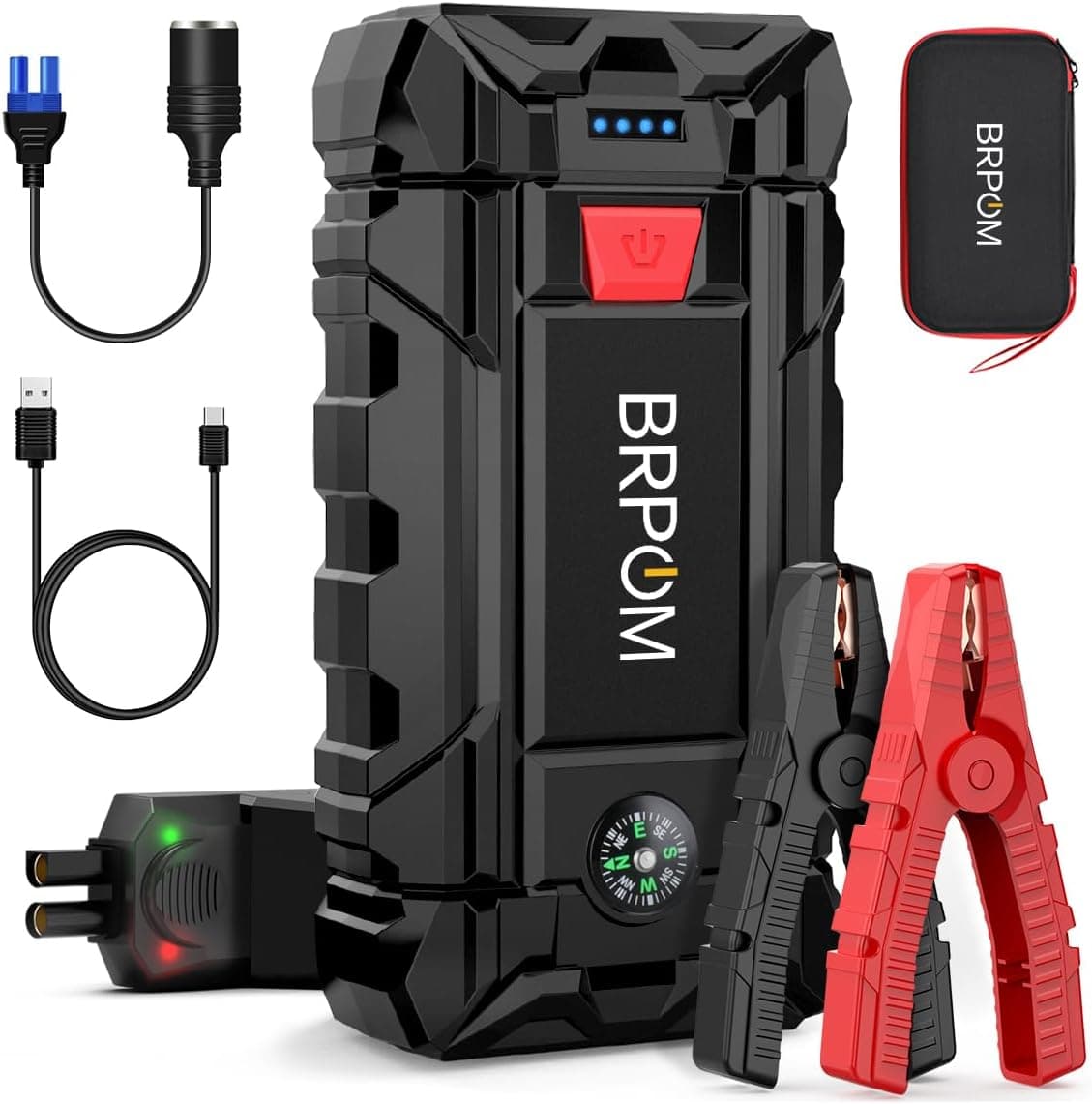 BRPOM Arrancador de Coches, 10000A Arrancador de Baterias de Coche 12V(para 10.0L de Gasolina o 8.0L de Diésel), Jump Starter con Carga Rápida QC3.0, Espera Larga