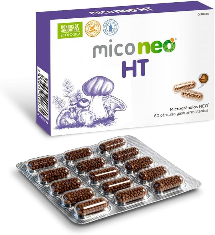 Mico NEO | HT | Hongos de Agricultura Ecológica | Apto Para Vegetarianos | Sin Gluten ni Derivados Lácteos | 60 Cápsulas | Tomar 1 o 2 Cápsulas al Día