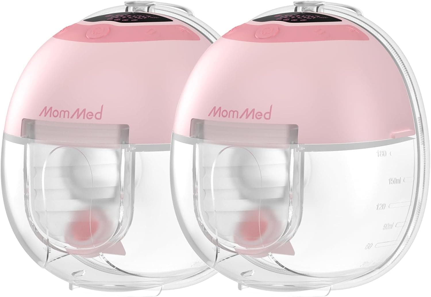 MomMed S33 Sacaleches Portátil, Extractor de Leche Silencioso para Sujetador, Trabajo y Noche, Pausa con Un Toque, Luz Nocturna, Antifugas, 4 Modos y 9 Niveles (Rosa, S33 Doble Básico)