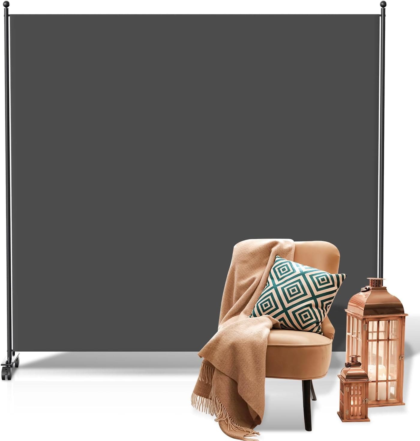 Fiqops Mampara de exterior con ruedas, 1 pieza, 187 x 181 cm, resistente a la intemperie, para exterior y oficina, antracita