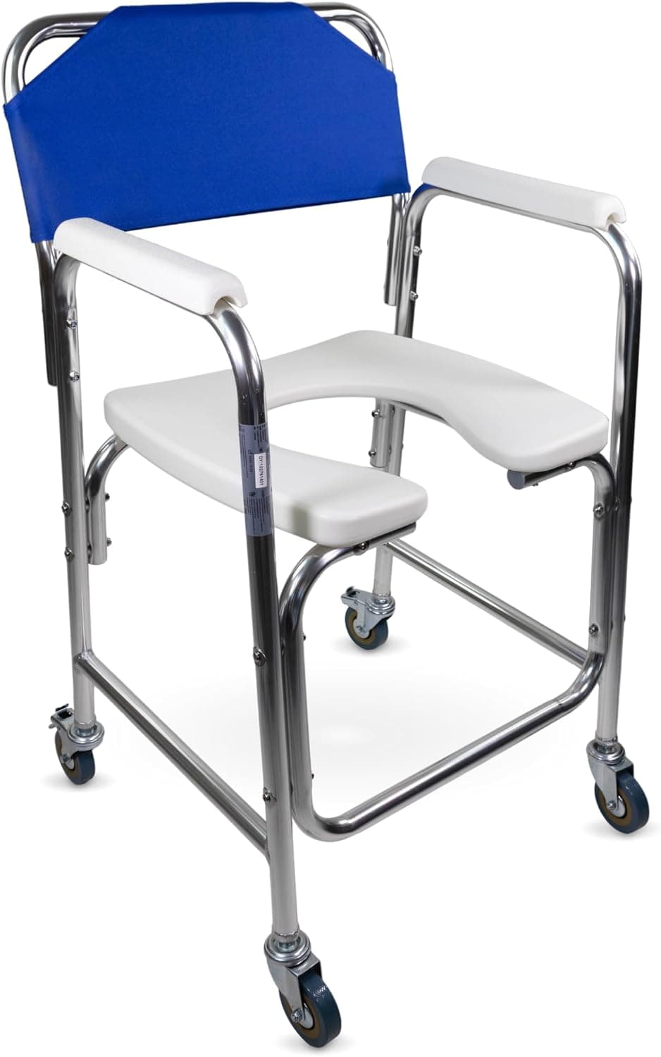 Mobiclinic®, Silla para WC, Ligera, Asiento ergonómico, Reposabrazos Acolchados, Manzanares, Máx. 100 Kg, Sistema Frenado, Aluminio, Blanco y Azul