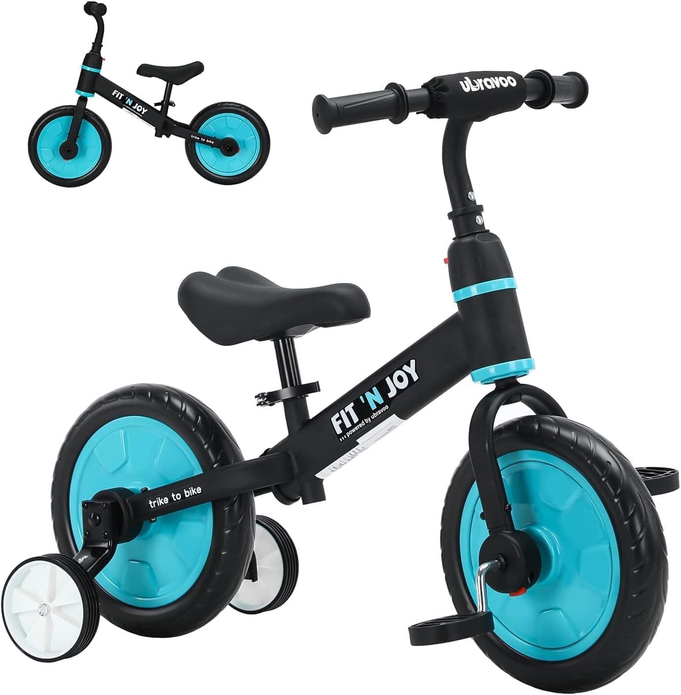 UBRAVOO Fit 'n Joy Bicicleta de Entrenamiento para niños pequeños, Bicicleta de Equilibrio 4 en 1 para niños con Pedales y Ruedas de Entrenamiento, Triciclo para Andar en Bicicleta para 2-5