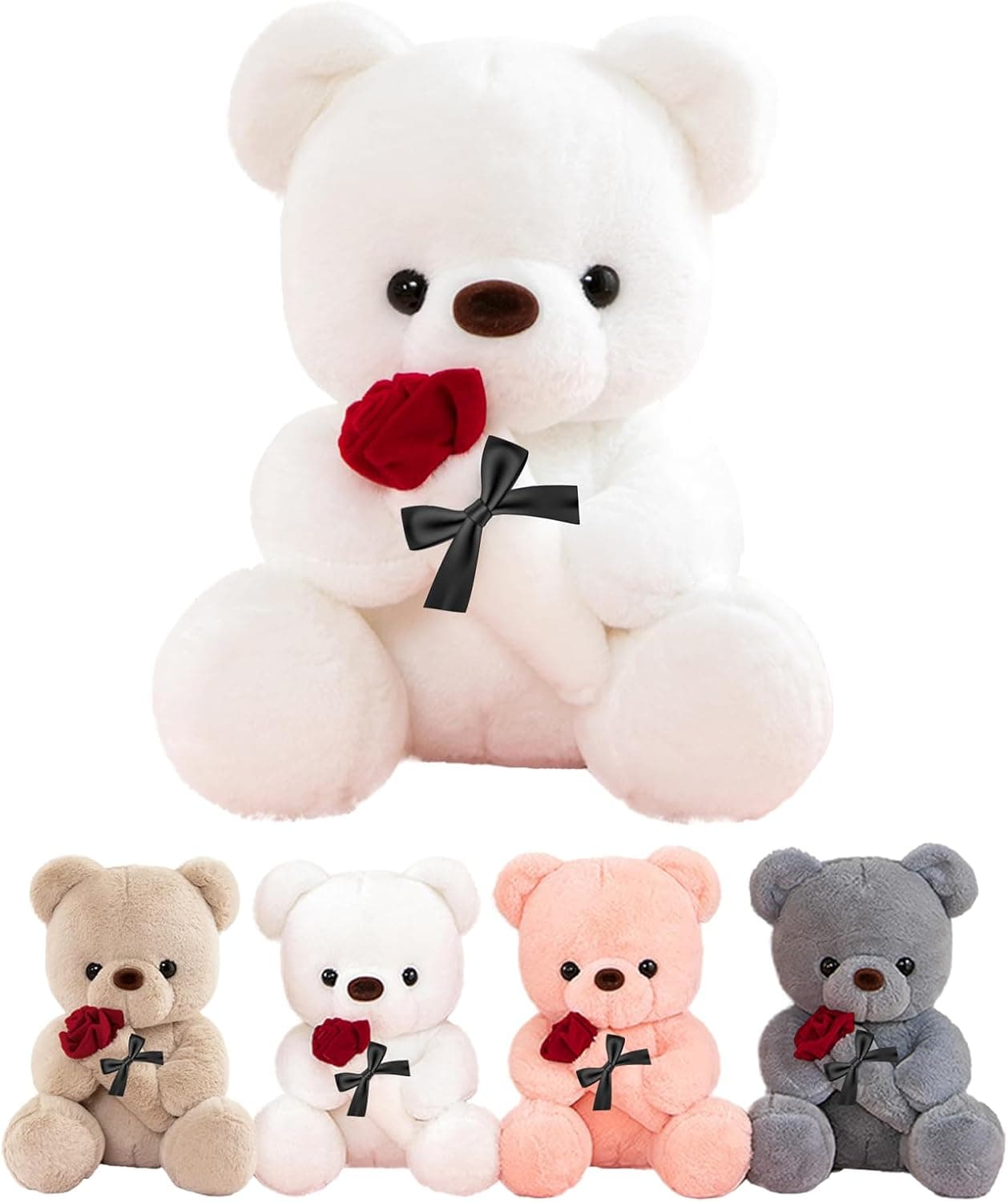 Oso de Peluche con Rosa, Regalos para Mujer 25cm Blanco Osito