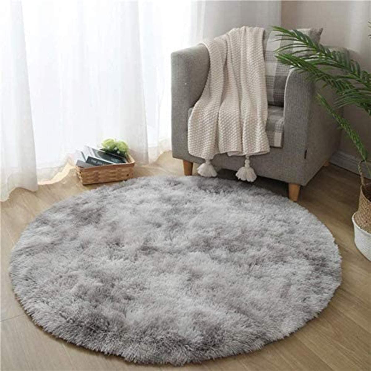 Alfombras de área Alfombras de Dormitorio Redondo Sala de Estar Antideslizante Alfombra Suave y esponjosa Alfombras de Piso peludas Grandes para Pasillo (Gris/Blanco, 140cm)